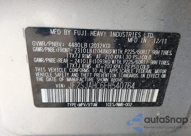 JF2SJAHC6EH540764: 44111401