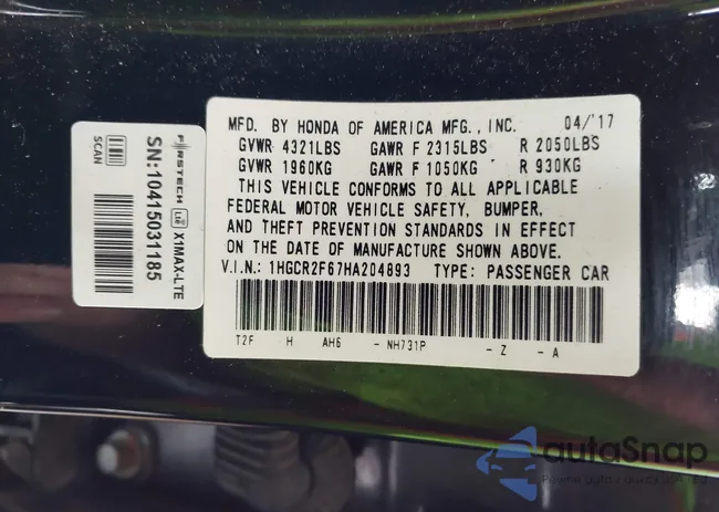 1HGCR2F67HA204893: 44112539