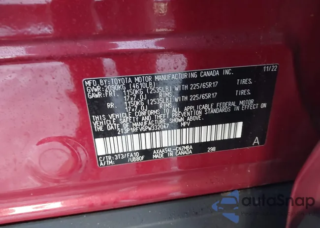 2T3P1RFV6PW332047: 44112722