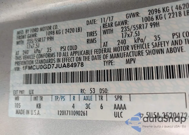 1FMCU0GD7JUA84978: 44113573