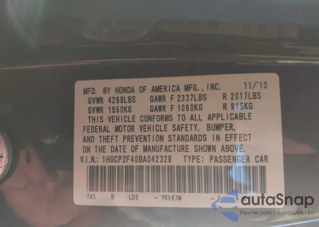 1HGCP2F40BA042326: 44114005