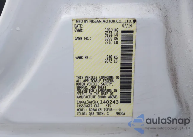 1N4AL3AP3FC140243: 44113341