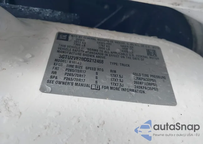 3GTU2VE28CG212468: 44113481