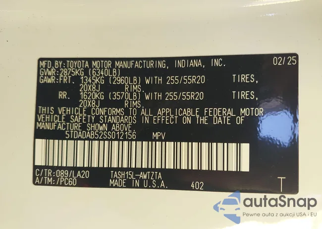 5TDADAB52SS012156: 44114548