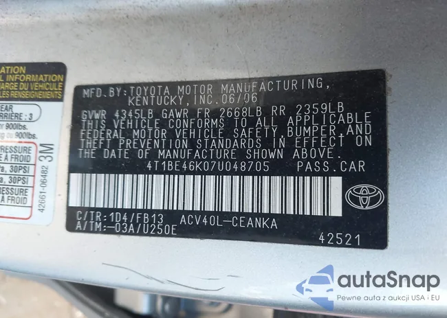 4T1BE46K07U048705: 44114703