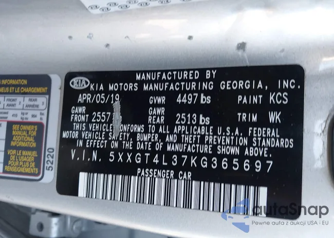 5XXGT4L37KG365697: 44114986