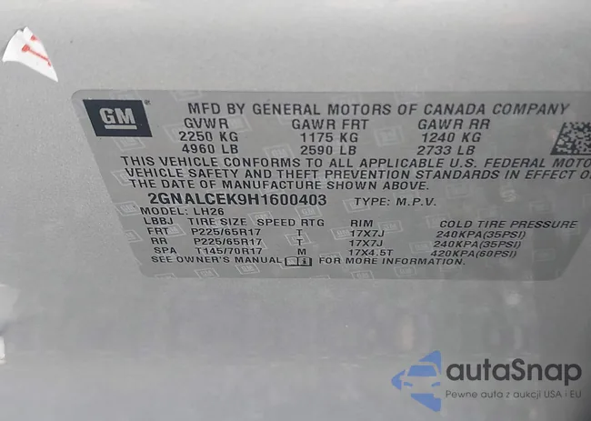 2GNALCEK9H1600403: 44115527