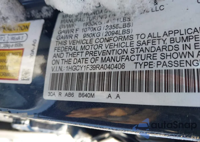 1HGCY1F39RA040406: 44115980