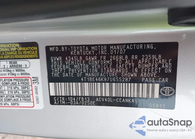 4T1BE46K87U655287: 44116018