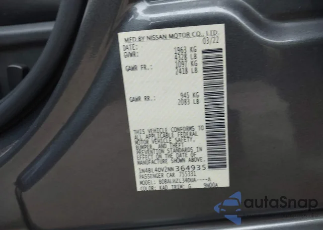 1N4BL4DV2NN364935: 44116087