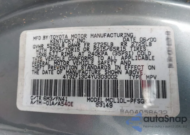 4T3ZF13C4YU303002: 44116100