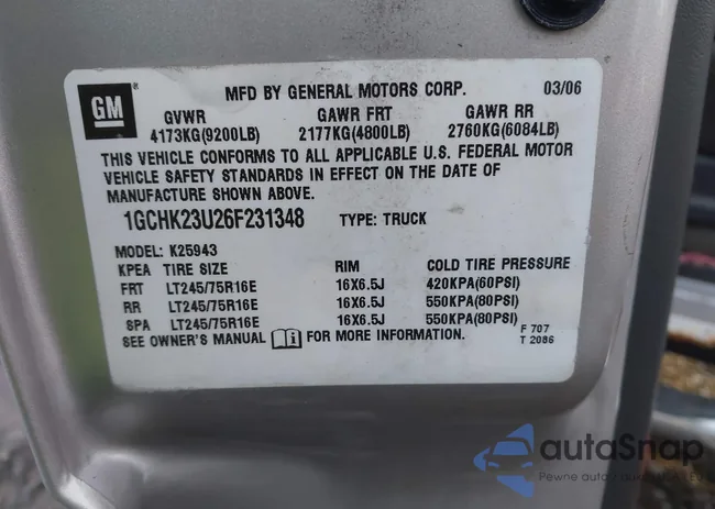 1GCHK23U26F231348: 44115280