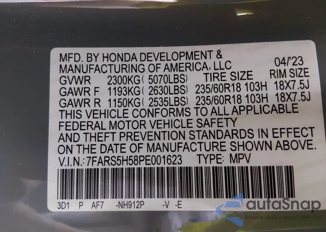 7FARS5H58PE001623: 44115420