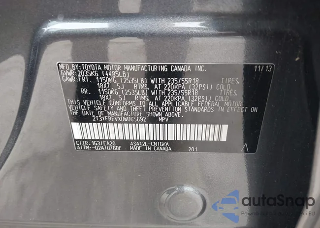 2T3YFREVXDW065692: 44115500