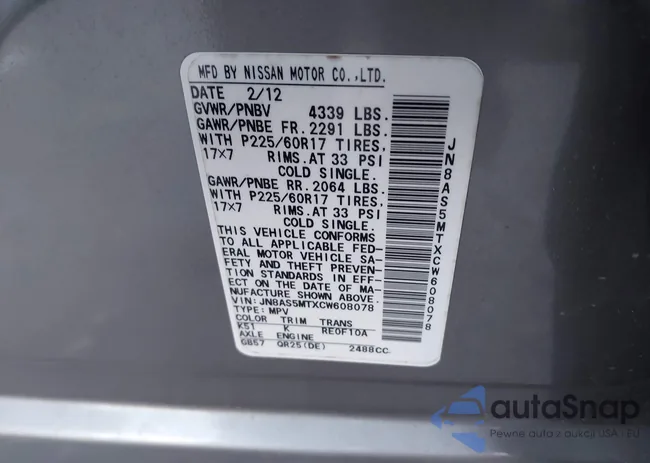 JN8AS5MTXCW608078: 44116507