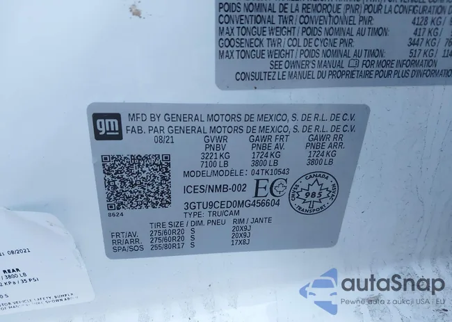 3GTU9CED0MG456604: 44116601