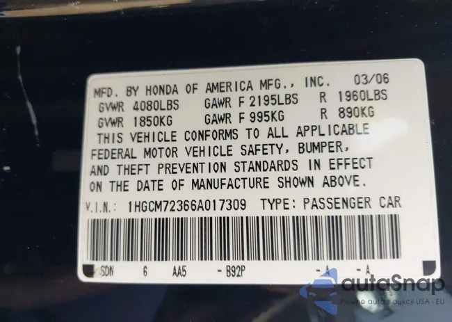 1HGCM72366A017309: 44116617