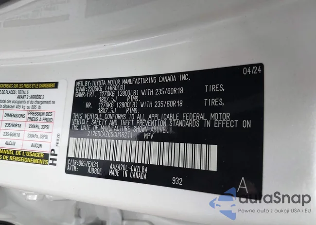 2T2GDCAZ6SC016211: 44116629