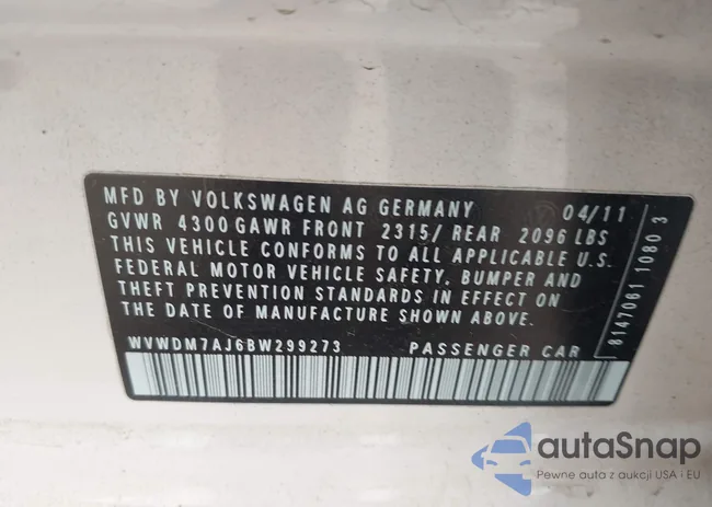 WVWDM7AJ6BW299273: 44116657