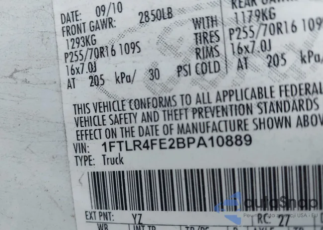 1FTLR4FE2BPA10889: 44116723