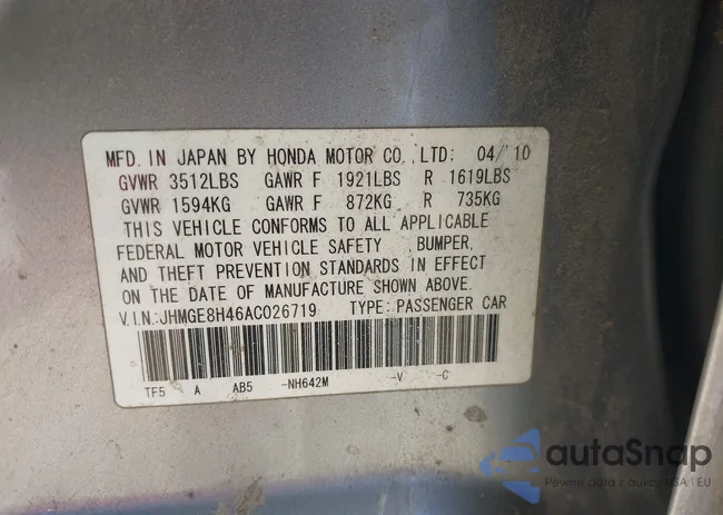 JHMGE8H46AC026719: 44116817