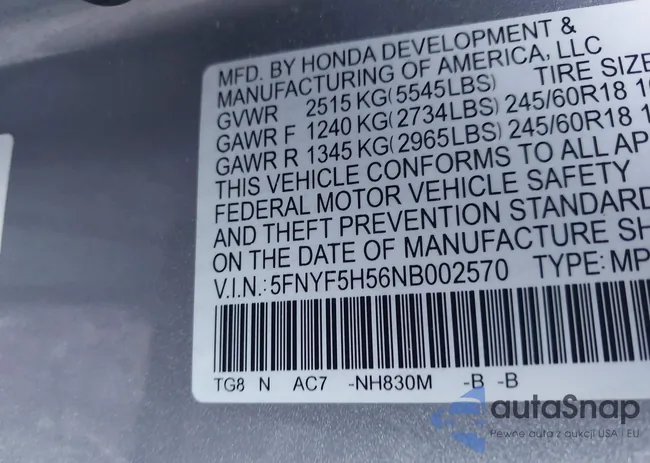 5FNYF5H56NB002570: 44116873