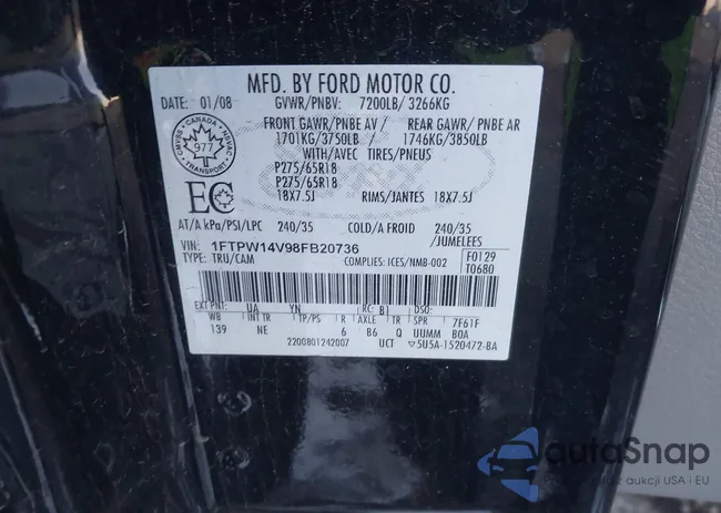 1FTPW14V98FB20736: 44117022