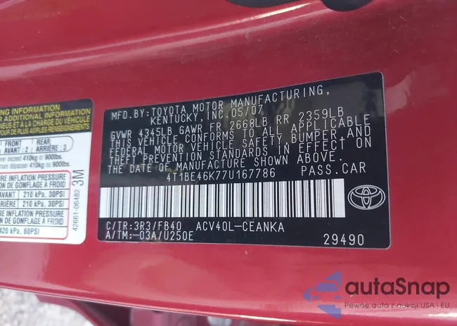 4T1BE46K77U167786: 44116139