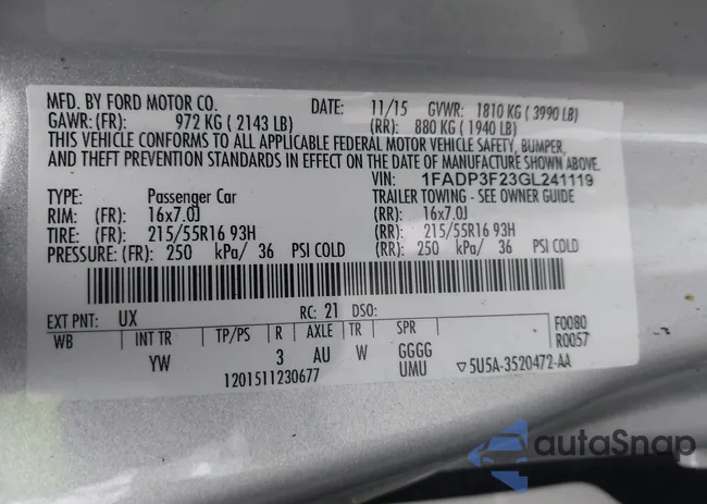 1FADP3F23GL241119: 44116387