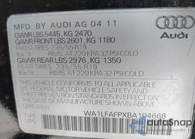 WA1LFAFPXBA104668: 44117546