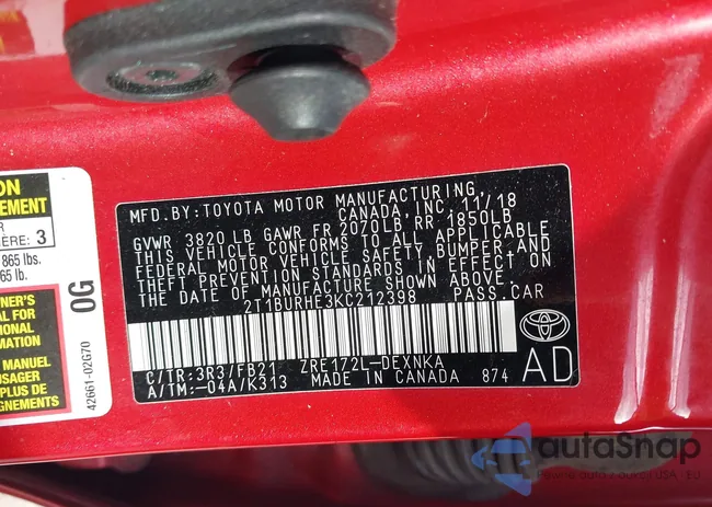 2T1BURHE3KC212398: 44117787