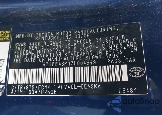 4T1BE46K17U004549: 44117844