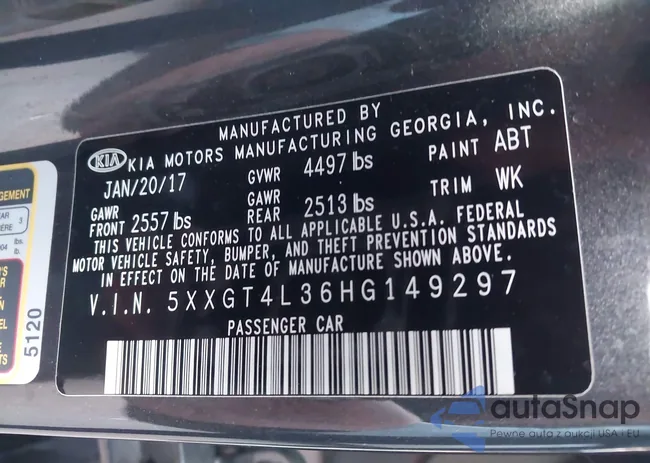 5XXGT4L36HG149297: 44117901