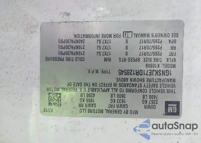 1GNSKJE71DR128545: 44117945