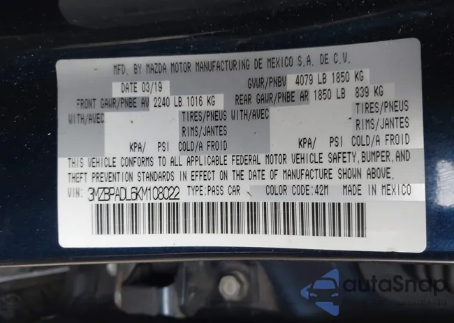 3MZBPADL6KM108022: 44117967