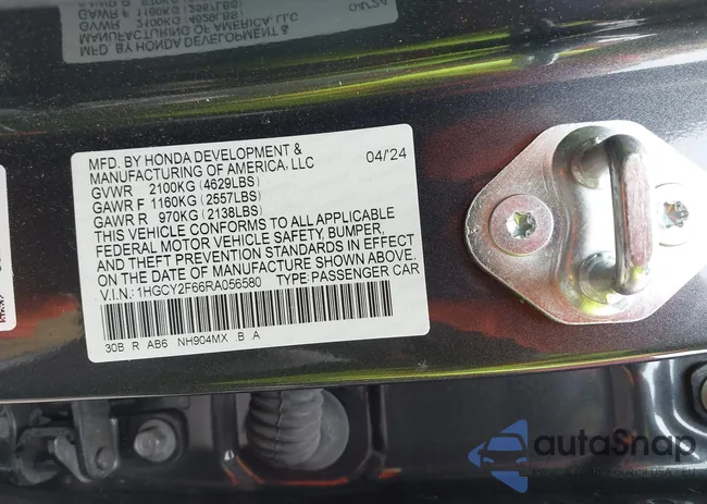 1HGCY2F66RA056580: 44118043