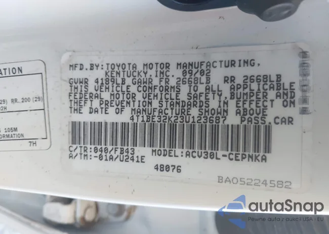 4T1BE32K23U123687: 44118069