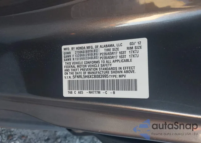 5FNRL5H6XCB083995: 44117182