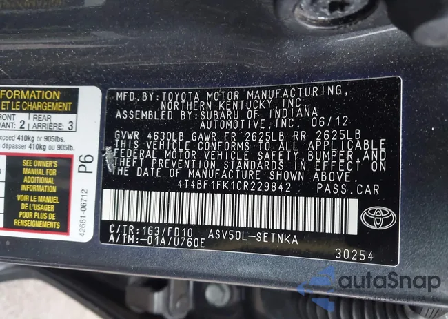 4T4BF1FK1CR229842: 44117251