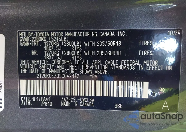 2T2GKCEZ0SC042142: 44117400