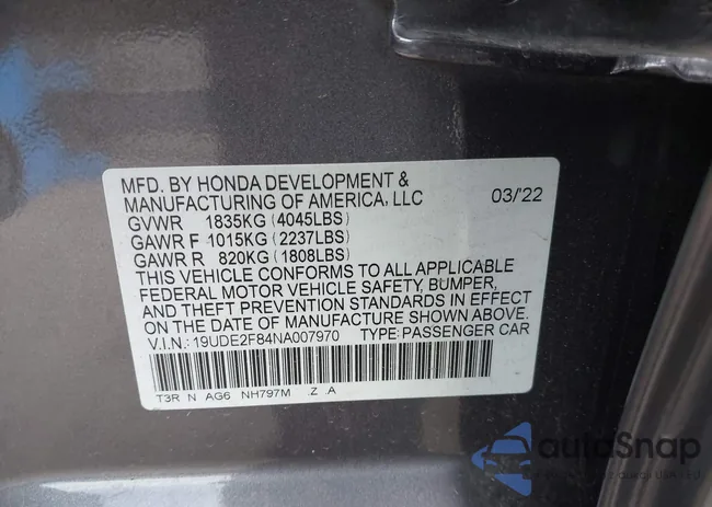 19UDE2F84NA007970: 44117417