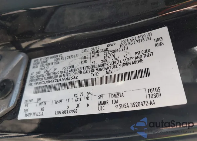 1FMCU0HX2DUA88532: 44117470