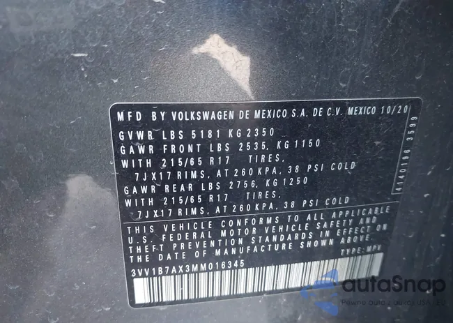 3VV1B7AX3MM016345: 44118504