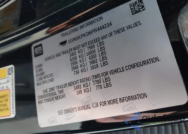 1GNSKPKD6PR444234: 44118123