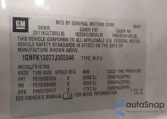 1GNFK13077J365048: 44118317