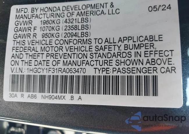 1HGCY1F31RA063470: 44118349