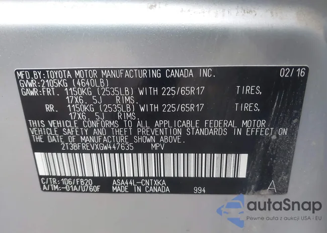 2T3BFREVXGW447635: 44118488