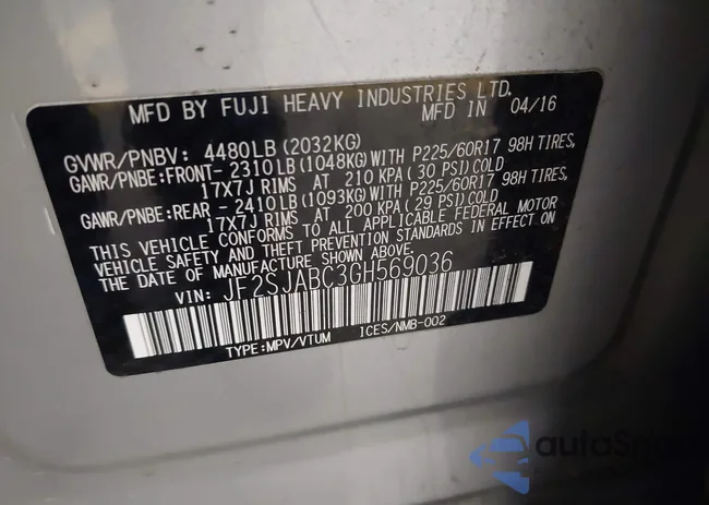 JF2SJABC3GH569036: 44119542