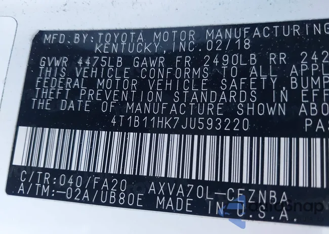 4T1B11HK7JU593220: 44119742