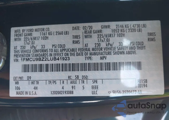 1FMCU9BZ2LUB41923: 44119285